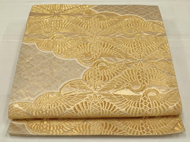 平和屋着物◎六通柄袋帯 双鶴文 金糸 鈴乃屋扱い 正絹 逸品 AABM3450ou