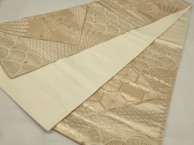 平和屋着物◎六通柄袋帯 扇面松文 光悦錦 金糸 正絹 逸品 AABM3459ou