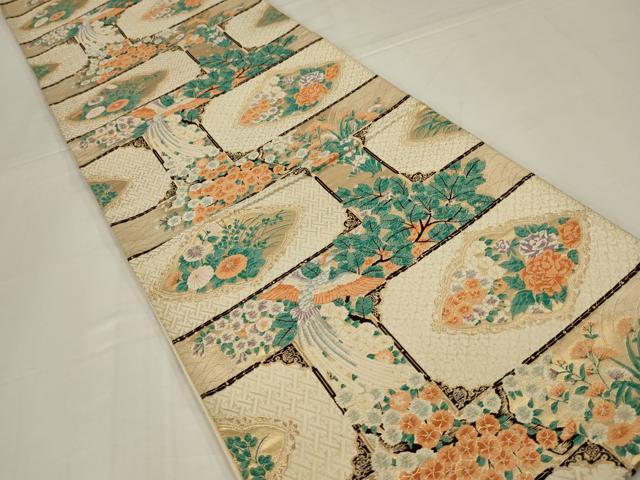 平和屋着物◎六通柄袋帯 唐織 鳳凰花文 金糸 正絹 逸品 AABM3468ou