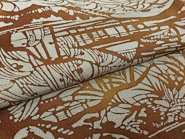平和屋着物▽上質な小紋 単衣 型染め 風景花文 鬼しぼ縮緬 正絹 逸品 AABM3488jh