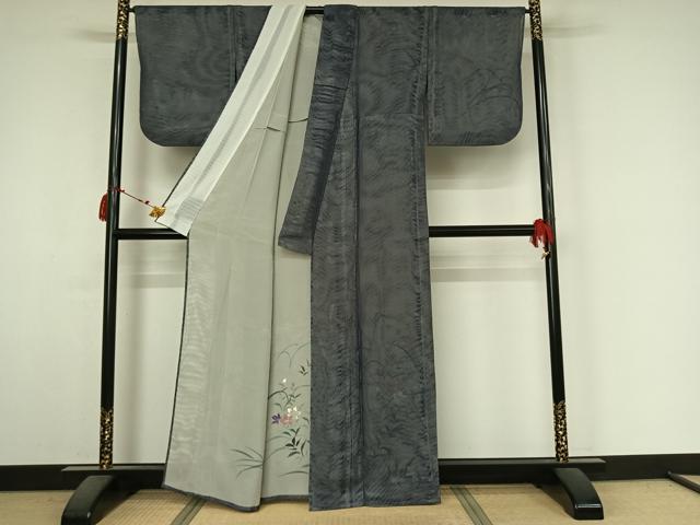 平和屋着物▽訪問着 無双 紗袷 紗×紗 手描き 草花文 金銀彩 正絹 逸品 AABM3512jh