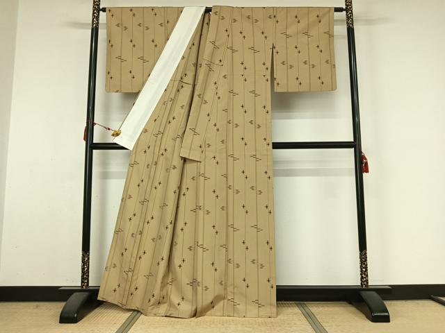 平和屋着物▽上質な紬 単衣 琉球絣文 正絹 逸品 AABM3587jh
