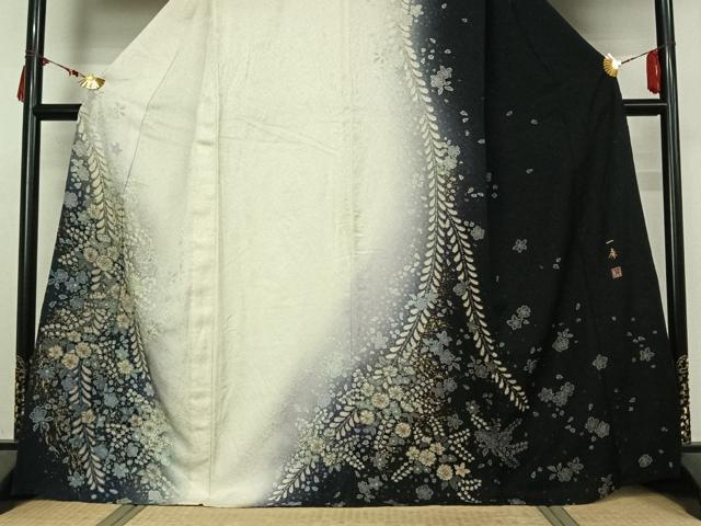 平和屋着物▽吉乃一廉 幻の辻が花 訪問着 単衣 暈し染め 金彩 銀通し地 正絹 逸品 AABM3592jh