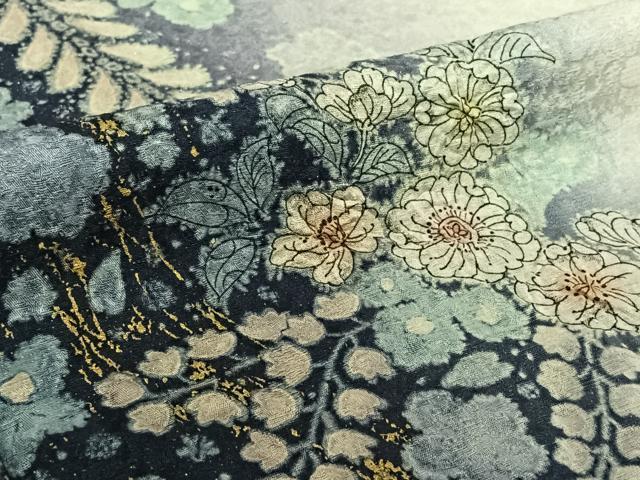 平和屋着物▽吉乃一廉 幻の辻が花 訪問着 単衣 暈し染め 金彩 銀通し地 正絹 逸品 AABM3592jh