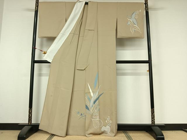 平和屋着物▽染色作家 草野一騎 訪問着 単衣 草花文 銀彩 正絹 逸品 AABM3594jh