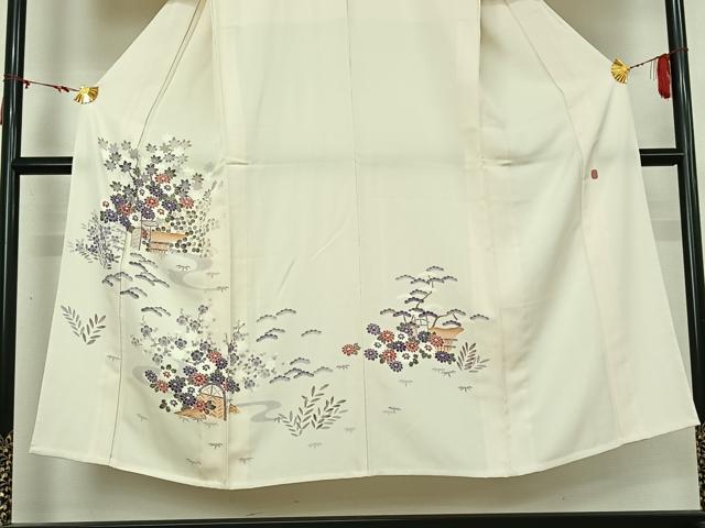 平和屋着物▽本加賀友禅作家 南克治 訪問着 単衣 風景松竹梅文 正絹 逸品 AABM3595jh