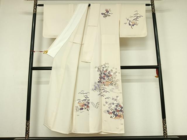 平和屋着物▽本加賀友禅作家 南克治 訪問着 単衣 風景松竹梅文 正絹 逸品 AABM3595jh