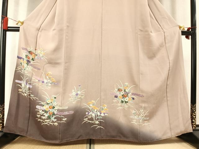 平和屋着物●訪問着 松竹 草花文 暈し染め 金彩 鬼しぼ縮緬 正絹 逸品 AABM3681fy