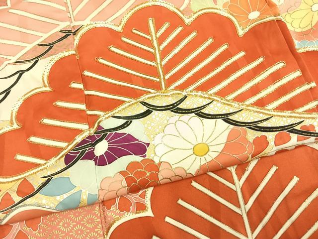 平和屋着物●豪華振袖 駒刺繍 草花松文 金銀彩 正絹 逸品 AABM3683fy