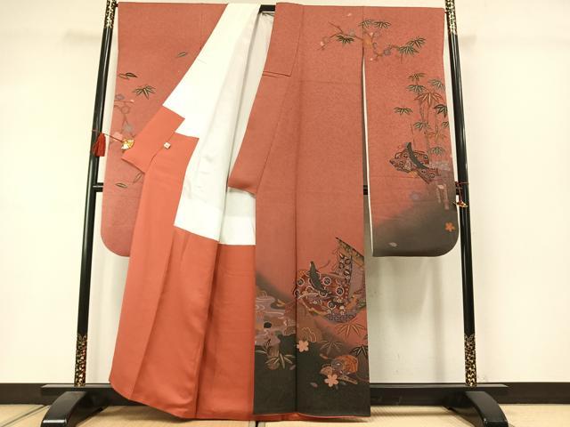 平和屋着物●豪華振袖 作家物 松竹梅 人物扇面文 暈し染め 金彩 正絹 逸品 AABM3688fy