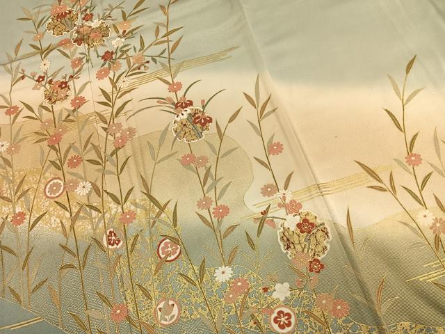 平和屋着物●訪問着 雪輪花文 暈し染め 金彩 正絹 逸品 AABM3690fy