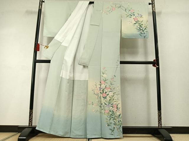 平和屋着物●訪問着 友禅 作家物 草花文 暈し染め 正絹 逸品 AABM3691fy