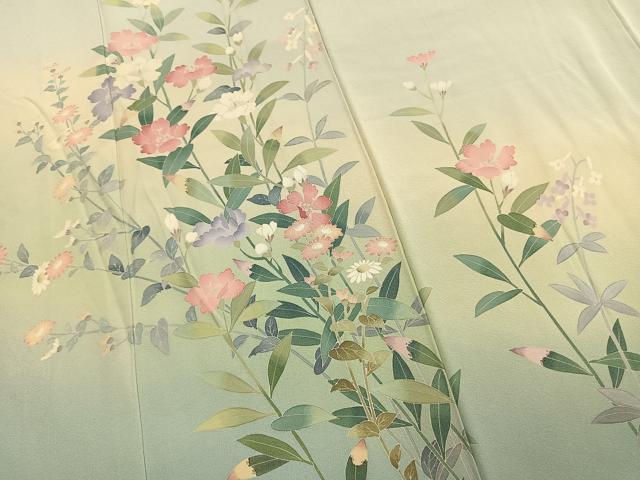 平和屋着物●訪問着 友禅 作家物 草花文 暈し染め 正絹 逸品 AABM3691fy