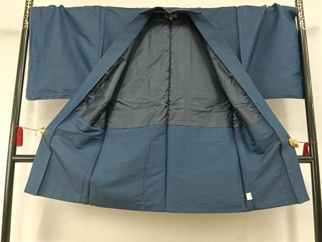 平和屋着物●男性 紬 アンサンブル 色無地 紺鼠色 キングサイズ 正絹 逸品 未使用 AABM3695fy