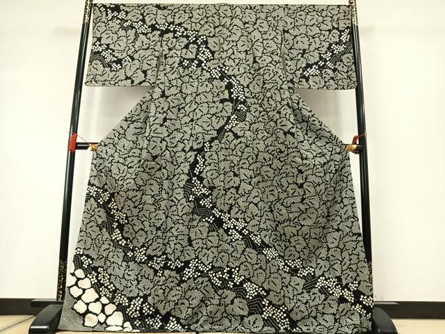 平和屋着物●訪問着 総絞り 草花文 黒地 正絹 逸品 AABM3696fy