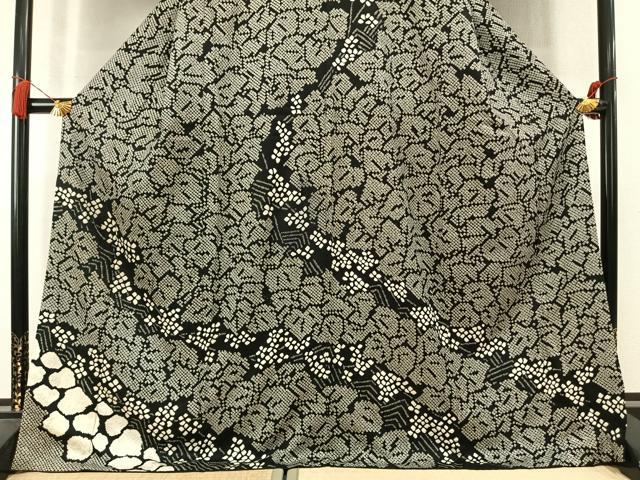 平和屋着物●訪問着 総絞り 草花文 黒地 正絹 逸品 AABM3696fy