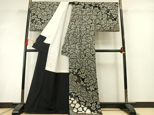 平和屋着物●訪問着 総絞り 草花文 黒地 正絹 逸品 AABM3696fy