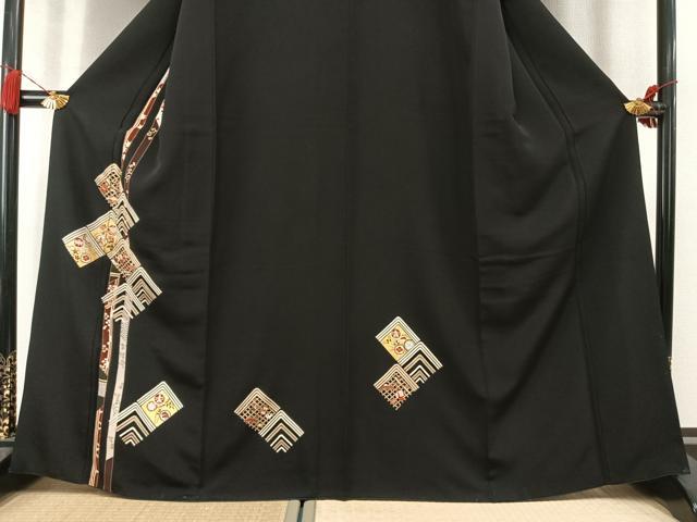 平和屋着物●訪問着 駒刺繍 宝尽くし花文 黒地 金彩 三越扱い 正絹 逸品 AABM3697fy
