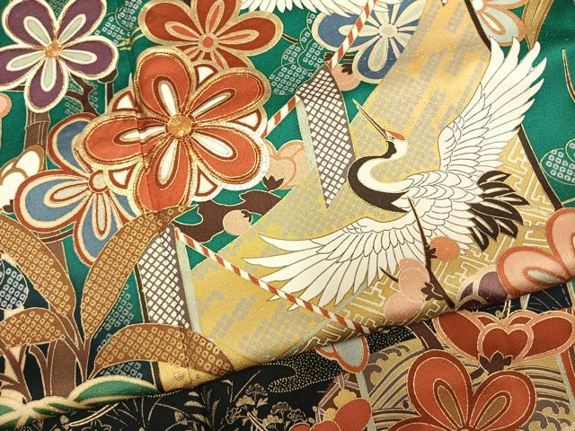 平和屋着物●豪華振袖 駒刺繍 松竹梅 飛鶴文 暈し染め 金彩 正絹 逸品 AABM3703fy