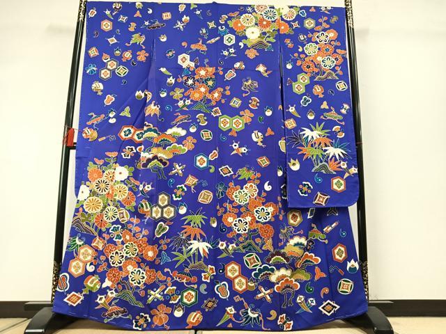 平和屋着物●豪華振袖 駒刺繍 松竹梅 正絹 逸品 AABM3707fy