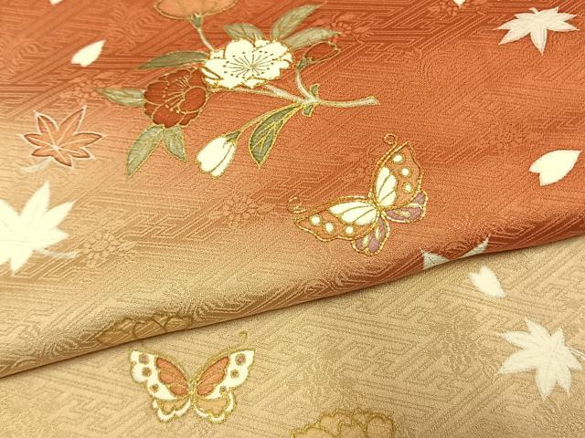 平和屋着物●訪問着 駒刺繍 花蝶文 暈し染め 金彩 正絹 逸品 未使用 AABM3714fy