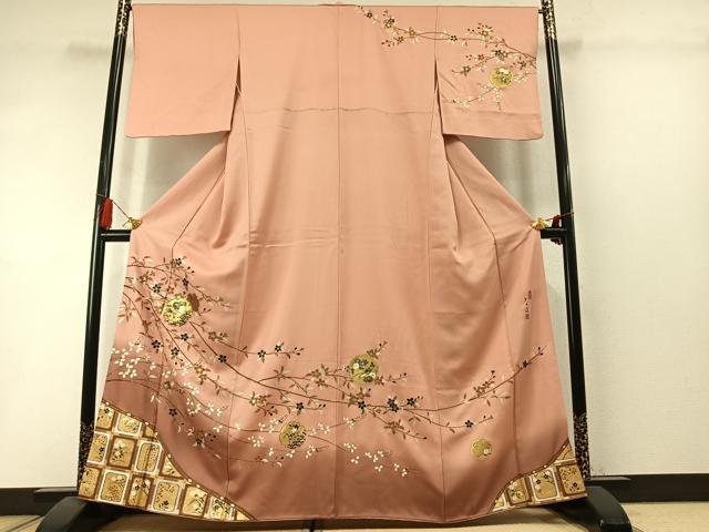平和屋着物●螺鈿作家 甲斐泰造 訪問着 螺鈿 雪輪花文 暈し染め 金銀彩 正絹 逸品 AABM3715fy