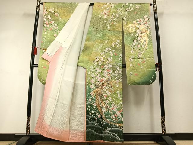 平和屋着物●ブライダルファッションデザイナー・桂由美 振袖 束ね熨斗花文 暈し染め 金銀彩 やまと誂製 正絹 逸品 AABM3725fy