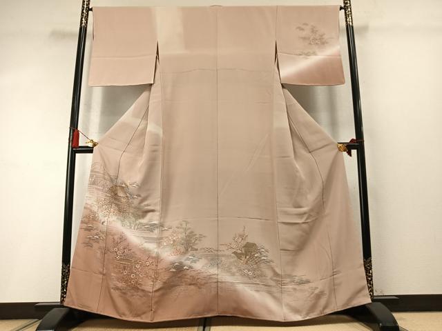 平和屋着物●中国三大刺繍 スワトウ刺繍 汕頭刺繍 総刺繍 駒刺繍 訪問着 松竹梅 風景文 暈し染め 正絹 逸品 AABM3745fy