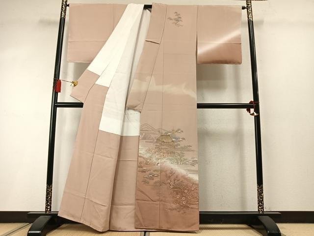 平和屋着物●中国三大刺繍 スワトウ刺繍 汕頭刺繍 総刺繍 駒刺繍 訪問着 松竹梅 風景文 暈し染め 正絹 逸品 AABM3745fy