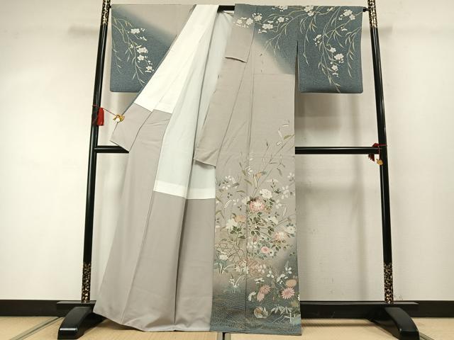 平和屋着物●訪問着 友禅 鴛鴦花文 暈し染め 正絹 逸品 AABM3747fy