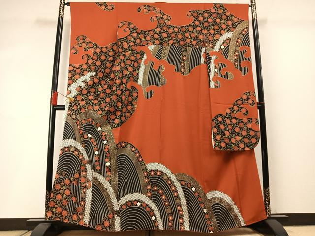 平和屋着物●豪華振袖 刺繍 花唐草文 金彩 正絹 逸品 AABM3749fy