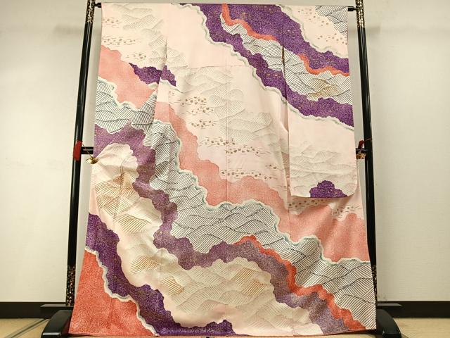 平和屋着物●豪華振袖 駒刺繍 立波文 金彩 正絹 逸品 AABM3752fy