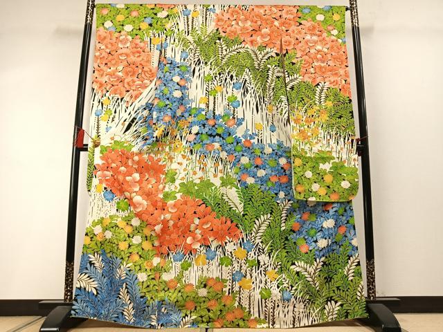平和屋着物●豪華振袖 草花文 金彩 正絹 逸品 AABM3754fy