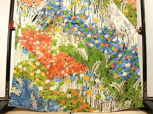 平和屋着物●豪華振袖 草花文 金彩 正絹 逸品 AABM3754fy