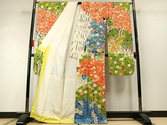 平和屋着物●豪華振袖 草花文 金彩 正絹 逸品 AABM3754fy