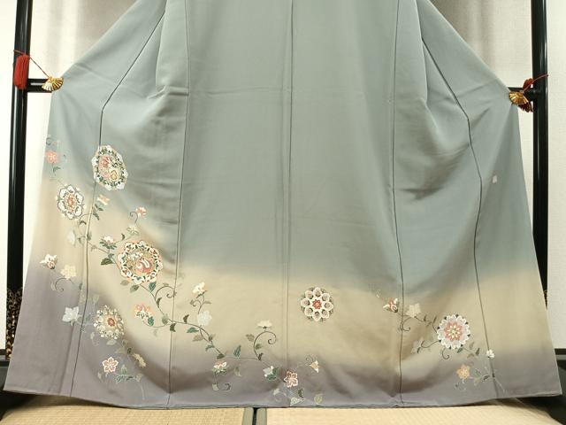平和屋着物●訪問着 作家物 吉祥花鳥文 暈し染め 金彩 正絹 逸品 AABM3755fy