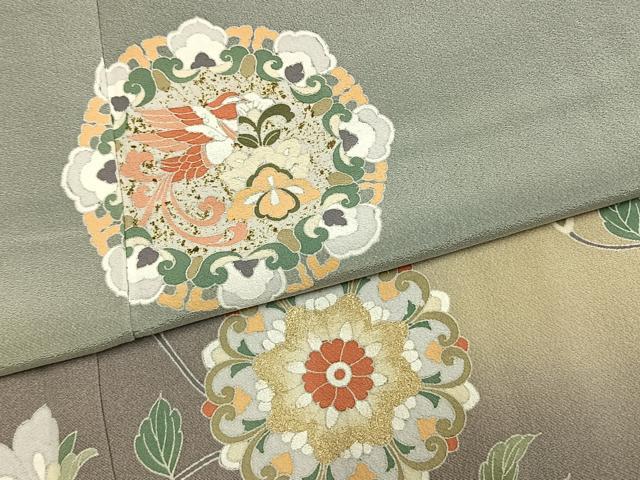 平和屋着物●訪問着 作家物 吉祥花鳥文 暈し染め 金彩 正絹 逸品 AABM3755fy