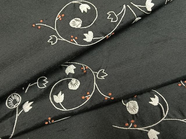 平和屋着物●上質な紬 総刺繍 花唐草文 正絹 逸品 AABM3764fy