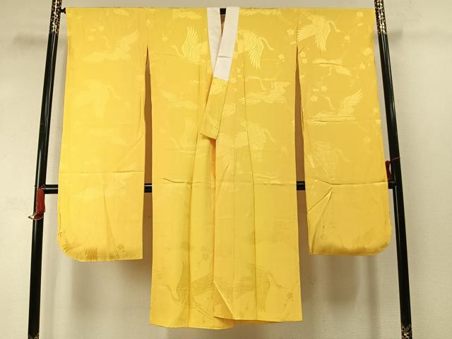 平和屋着物●振袖用長襦袢 袷 飛鶴枝梅地紋 支子色 正絹 逸品 AABM3767fy