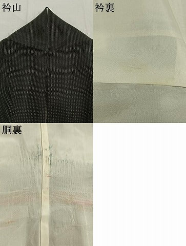 平和屋着物●訪問着 お召地 幾何学文様 黒地 ロング丈 正絹 逸品 AABM3771fy