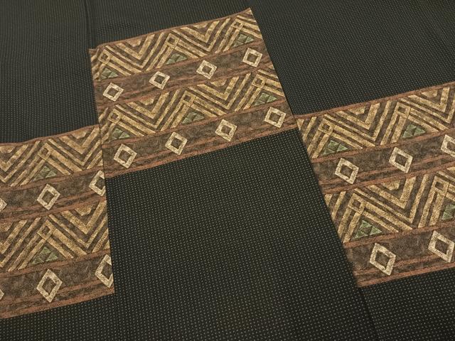 平和屋着物●訪問着 お召地 幾何学文様 黒地 ロング丈 正絹 逸品 AABM3771fy