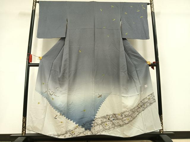 平和屋着物●友禅作家 山口倫由 訪問着 雀 銀杏 暈し染め さが美扱い 正絹 逸品 AABM3778fy