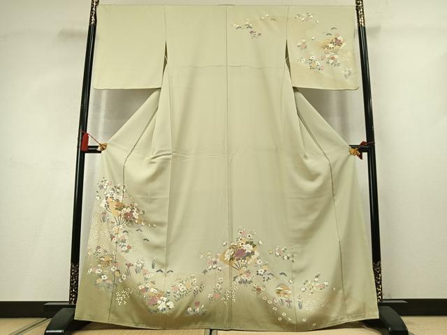 平和屋着物●訪問着 扇面花文 暈し染め 金彩 正絹 逸品 未使用 AABM3779fy