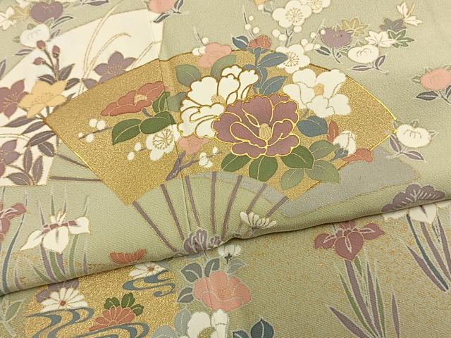 平和屋着物●訪問着 扇面花文 暈し染め 金彩 正絹 逸品 未使用 AABM3779fy