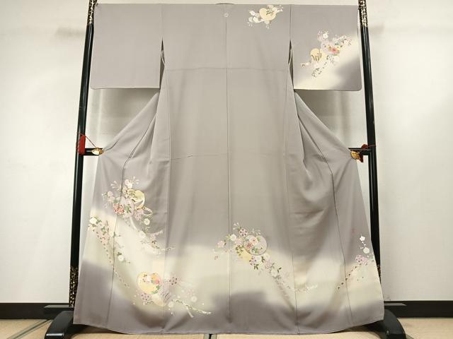 平和屋着物●訪問着 作家物 駒刺繍 草花文 暈し染め 正絹 逸品 AABM3780fy