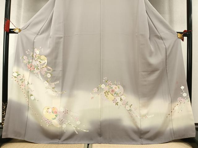 平和屋着物●訪問着 作家物 駒刺繍 草花文 暈し染め 正絹 逸品 AABM3780fy