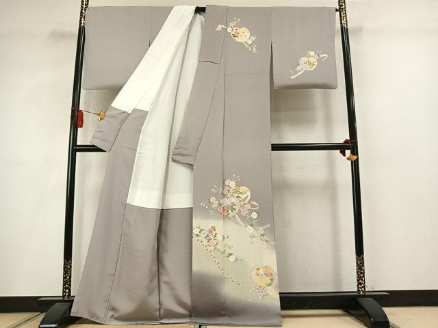 平和屋着物●訪問着 作家物 駒刺繍 草花文 暈し染め 正絹 逸品 AABM3780fy