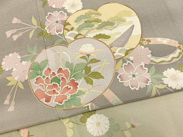 平和屋着物●訪問着 作家物 駒刺繍 草花文 暈し染め 正絹 逸品 AABM3780fy
