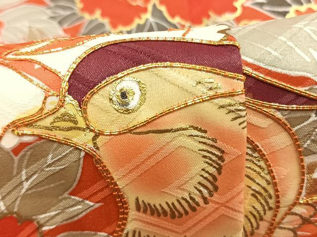 平和屋着物●豪華振袖 駒刺繍 花鳥文 金彩 仮絵羽 正絹 逸品 未使用 AABM3783fy