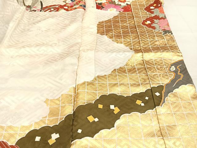 平和屋着物●豪華振袖 駒刺繍 花鳥文 金彩 仮絵羽 正絹 逸品 未使用 AABM3783fy